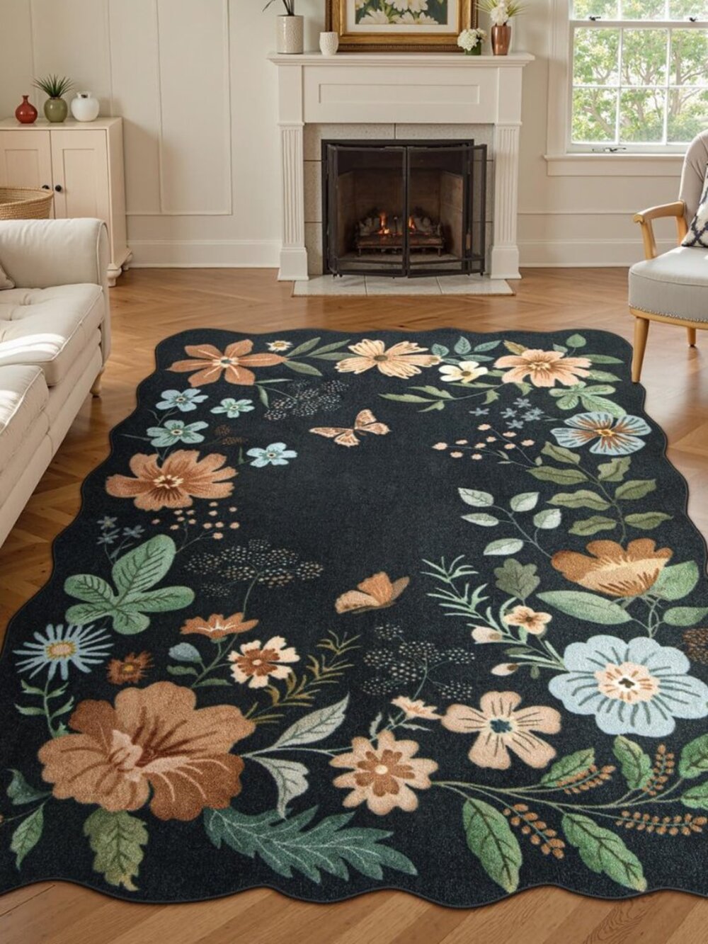 Floral Rugs for Living Room, 5x7 Area Rugs Soft Washable Bedroom Rug
